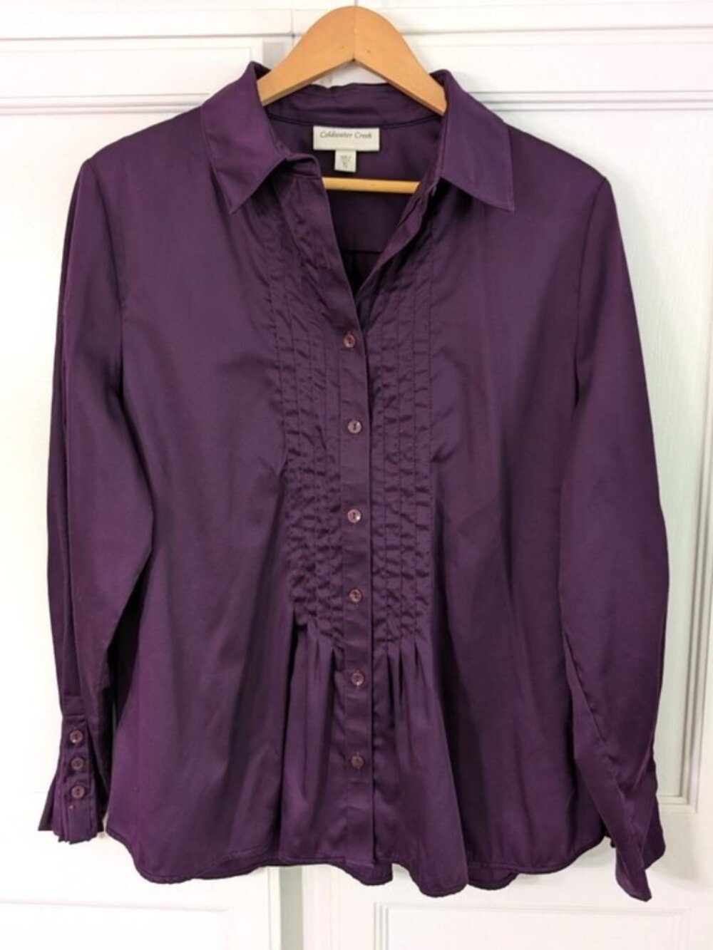Like New Coldwater Creek Cotton Pleat-Front Button Boho Blouse Purple XL